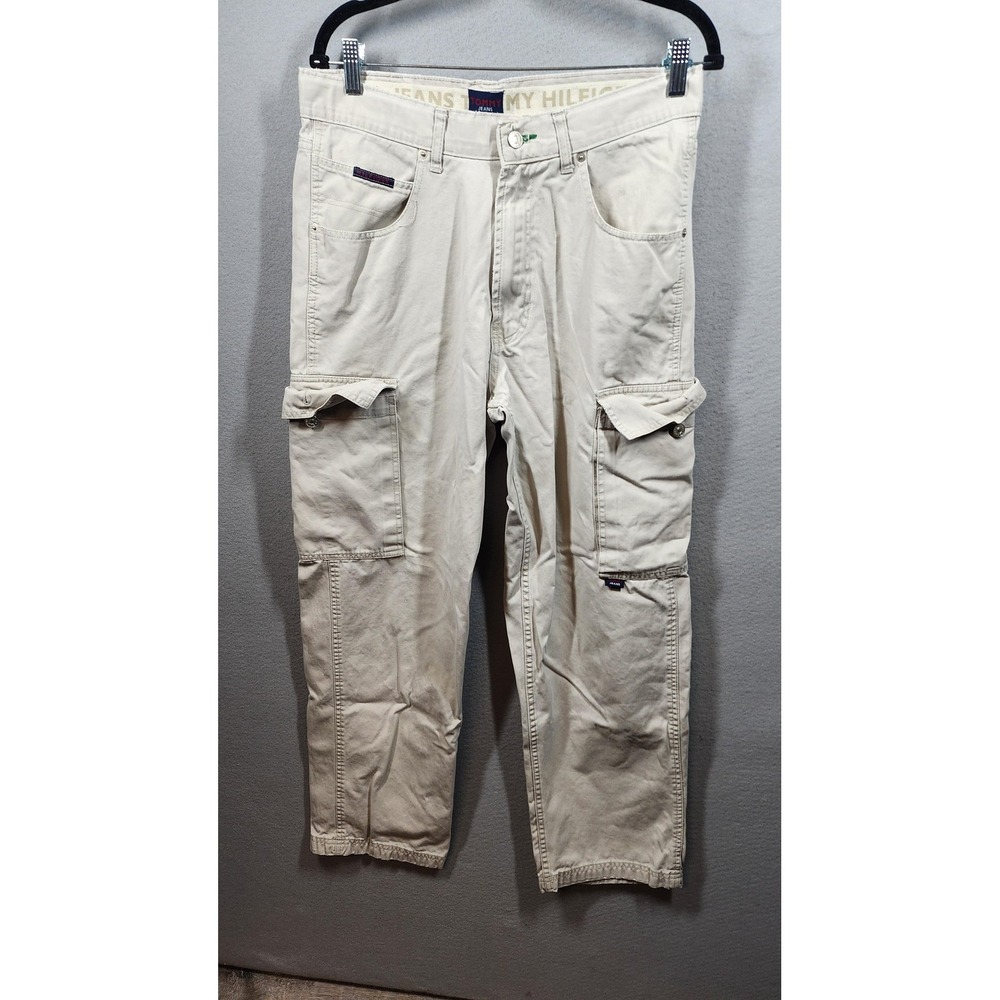 Vintage Tommy Hilfiger Cargo Pants Mens 33x32 Khaki Utility Pockets Outdoor